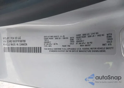 2026 Chrysler Pacifica Select из США, поврежденный, VIN 2C4RC1BG9TR168700